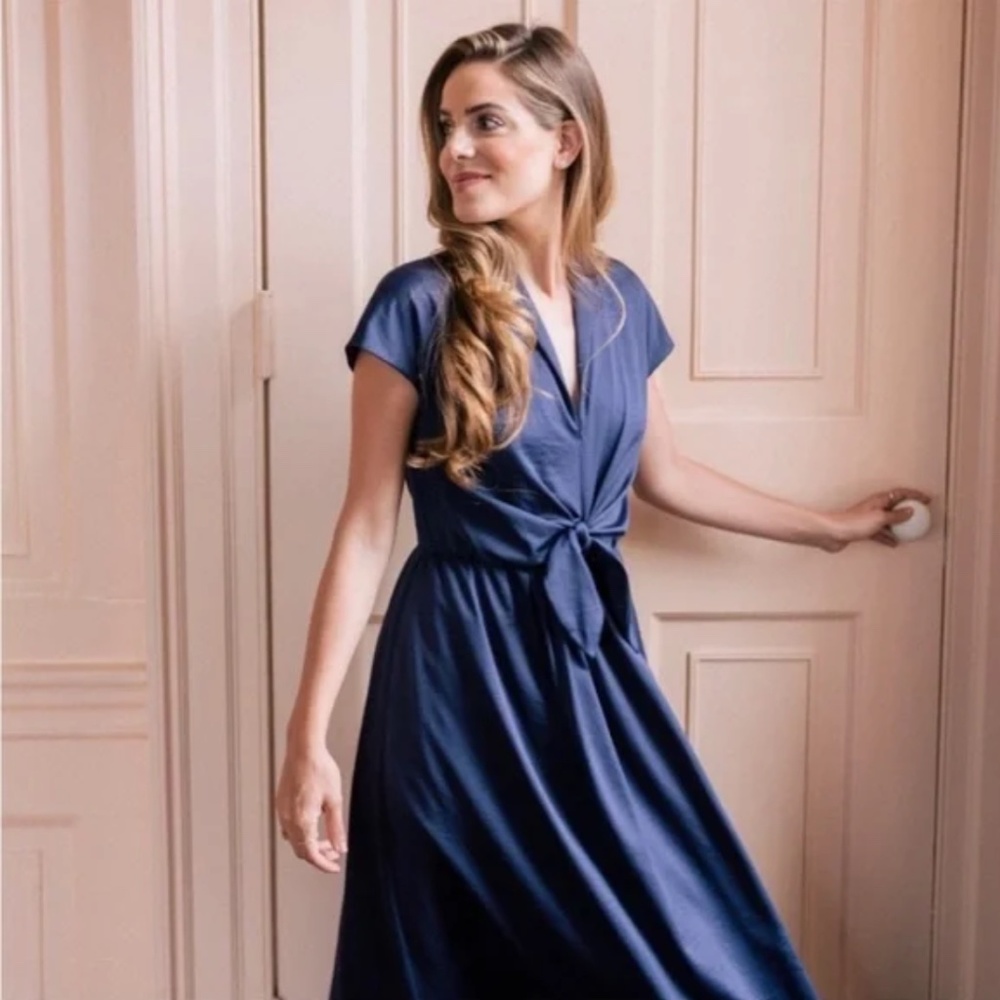 Margie Tie Waist Satin Midi Dress - Picture 3 of 9